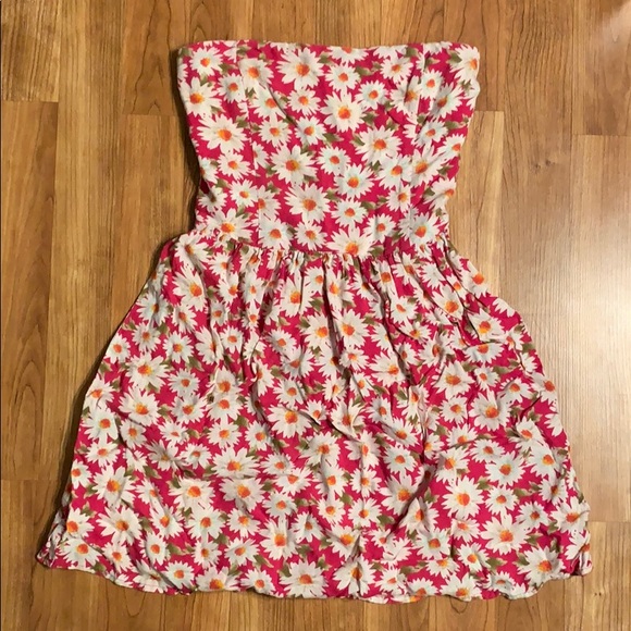 pink floral strapless dress